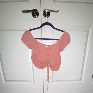 PINK LACE-UP OFF THE SHOULDER TOP